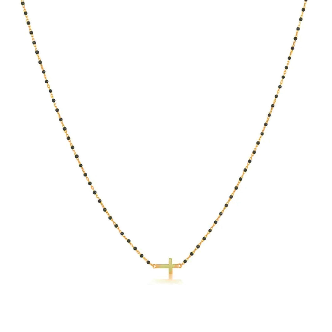 Mini Beaded Side Cross Necklace-Embark Fine Jewelry