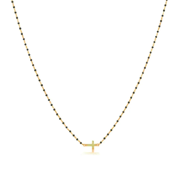 Mini Beaded Side Cross Necklace-Embark Fine Jewelry