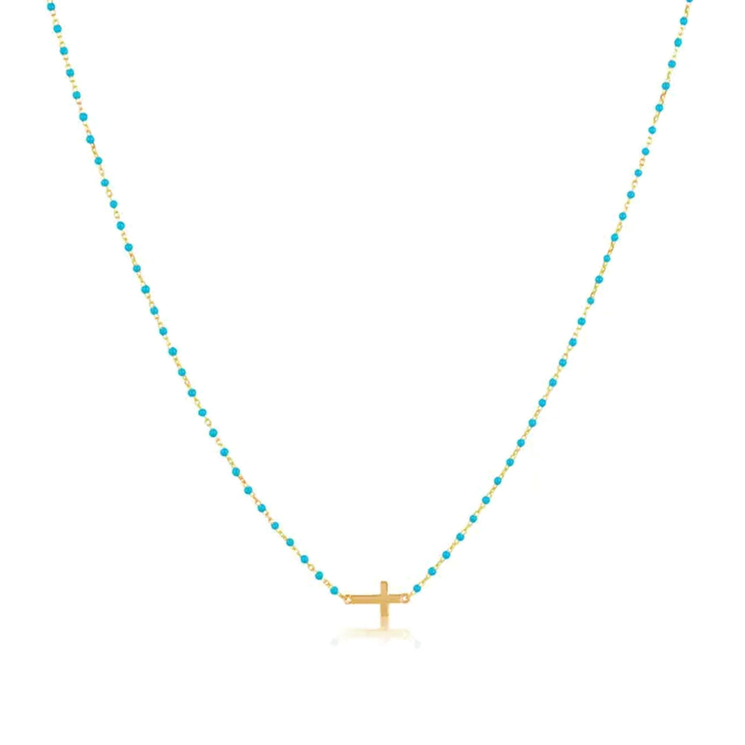 Mini Beaded Side Cross Necklace-Embark Fine Jewelry