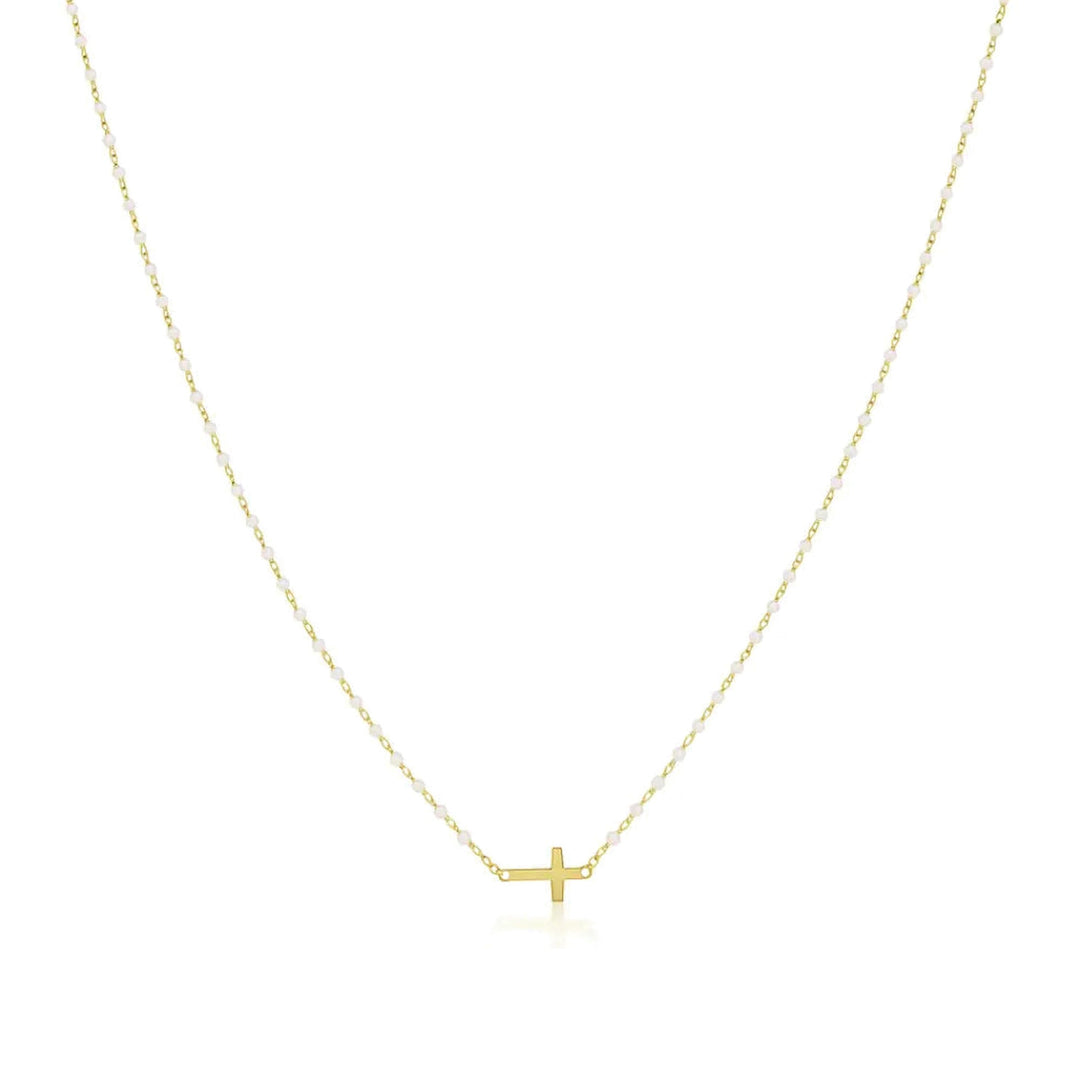 Mini Beaded Side Cross Necklace-Embark Fine Jewelry