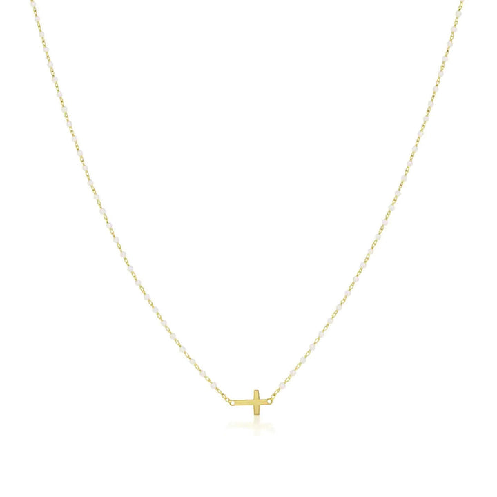 Mini Beaded Side Cross Necklace-Embark Fine Jewelry