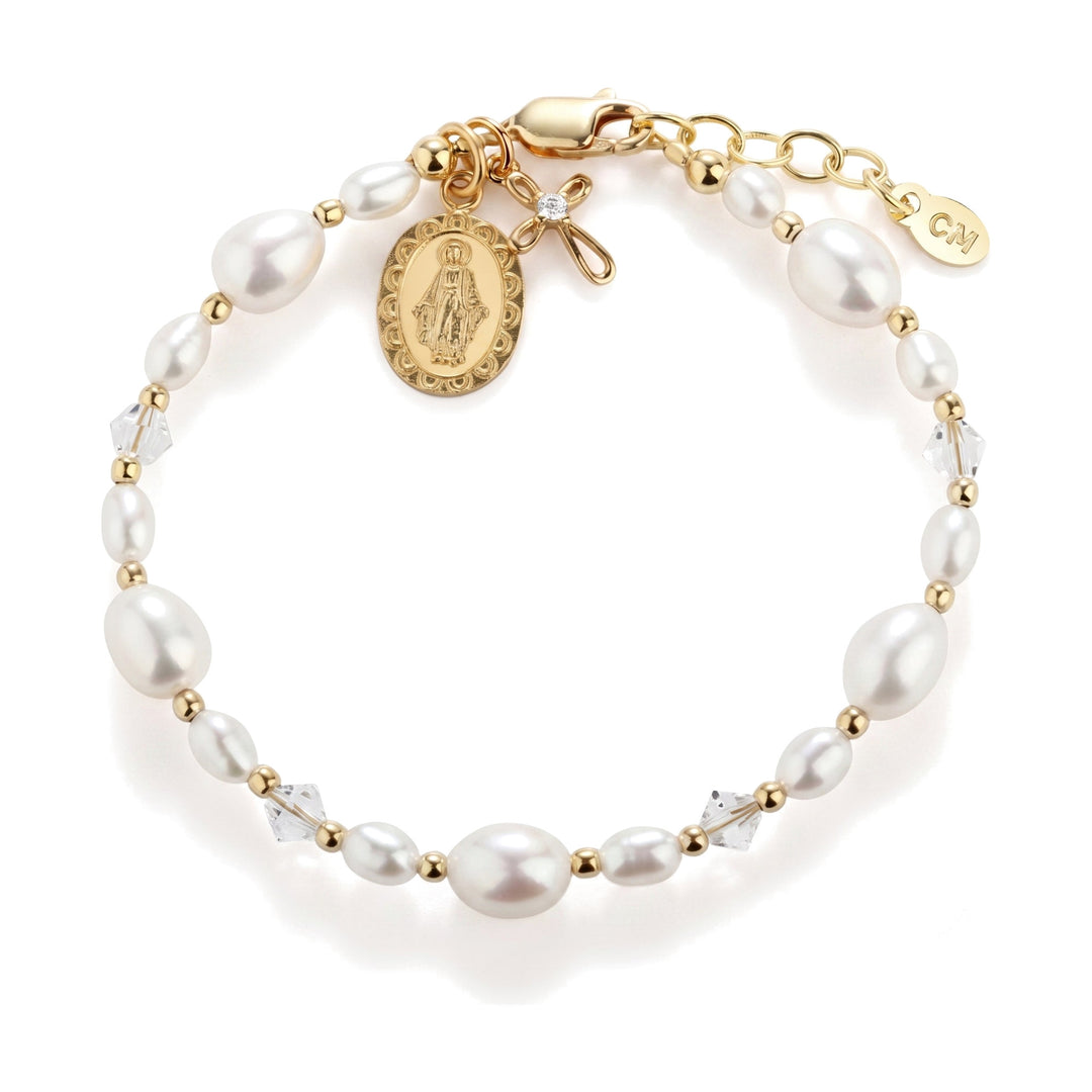 Youth Miraculous Medal &amp; Cross Pearl Beaded Bracelet-Embark Fine Jewelry