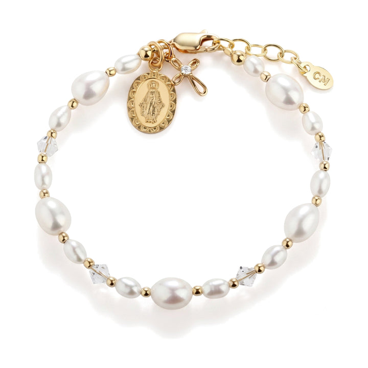 Youth Miraculous Medal &amp; Cross Pearl Beaded Bracelet-Embark Fine Jewelry