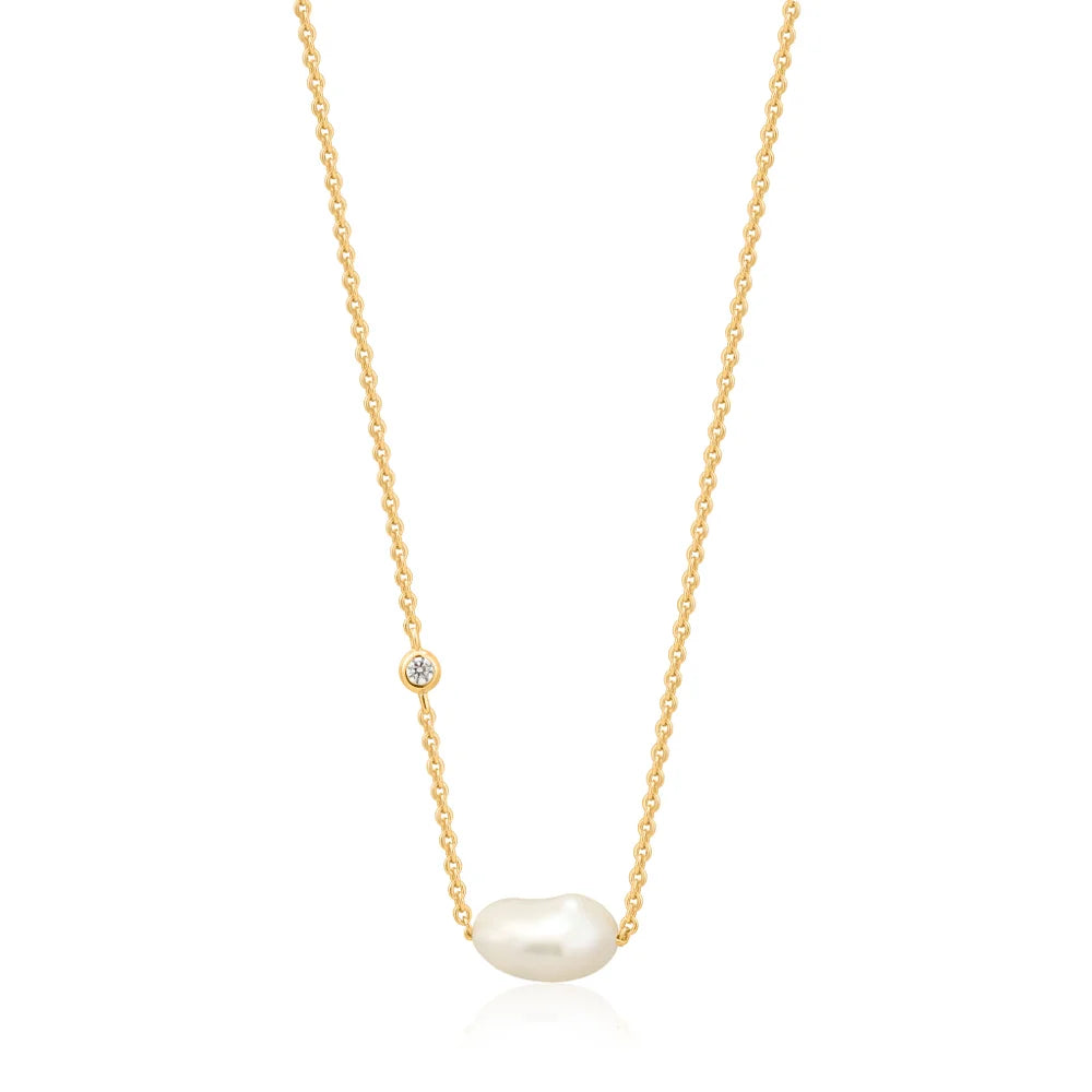 Pearl and CZ Bezel Necklace