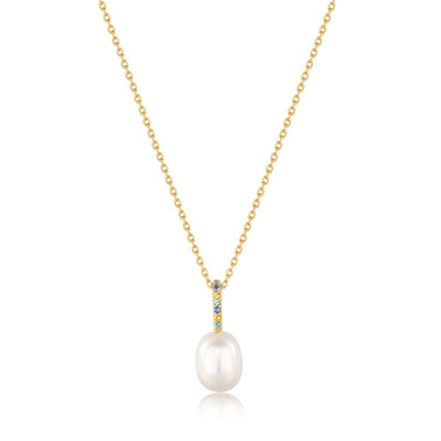 Gem Pearl Drop Pendant Necklace