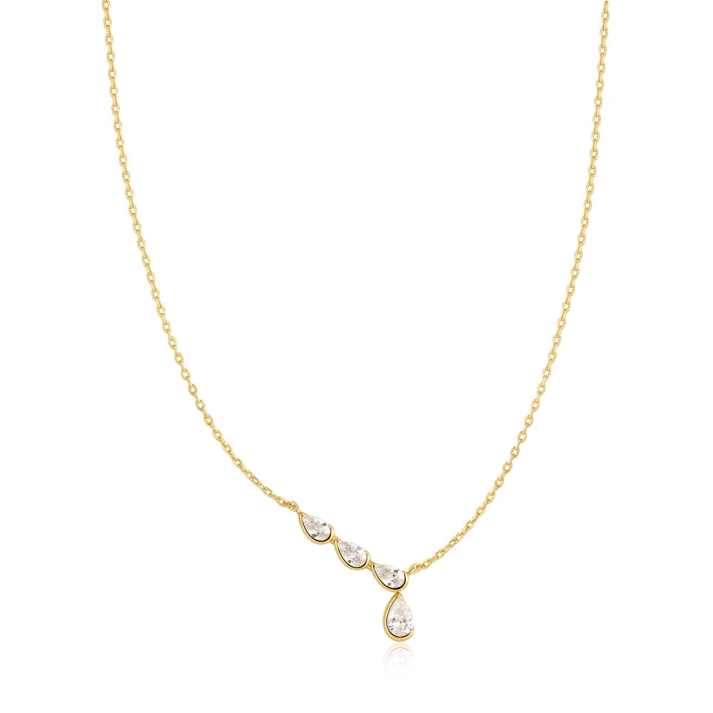 Half-Bezel Angled Teardrop Dangle Necklace