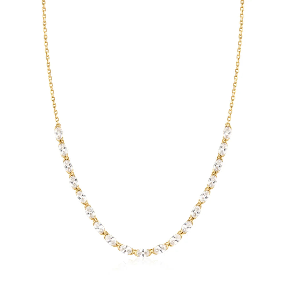 Gold Half Bezel &amp; Oval Tennis Necklace