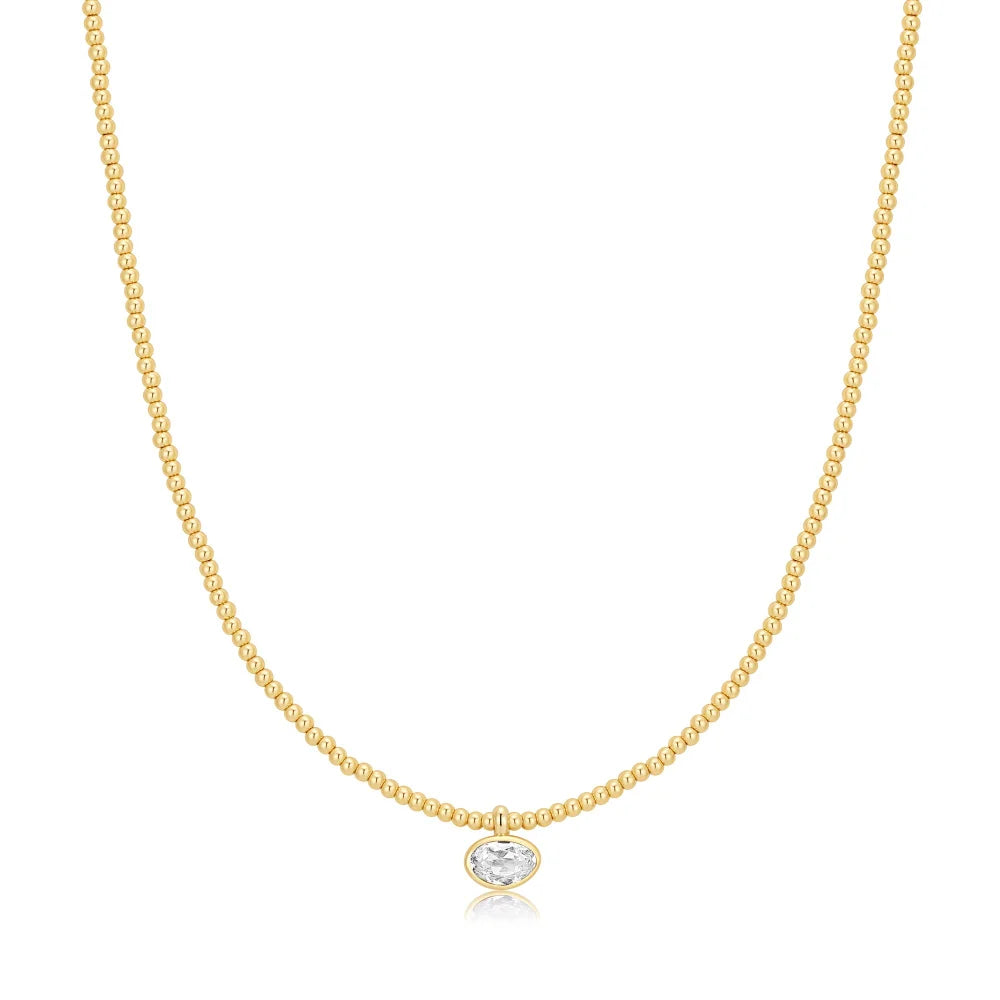Gold Pebble Bezel Beaded Necklace