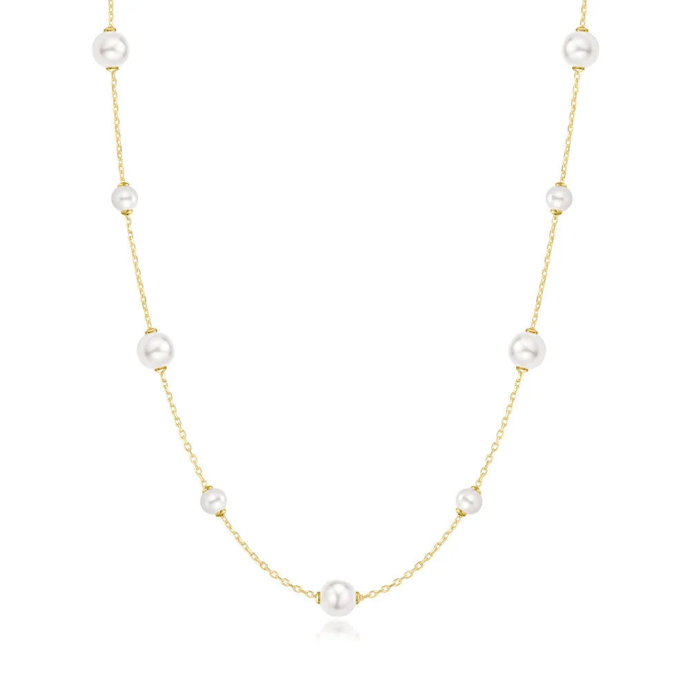 Gold Shell Pearl Alternating Station Necklace