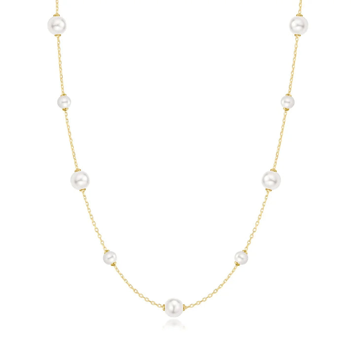 Gold Shell Pearl Alternating Station Necklace