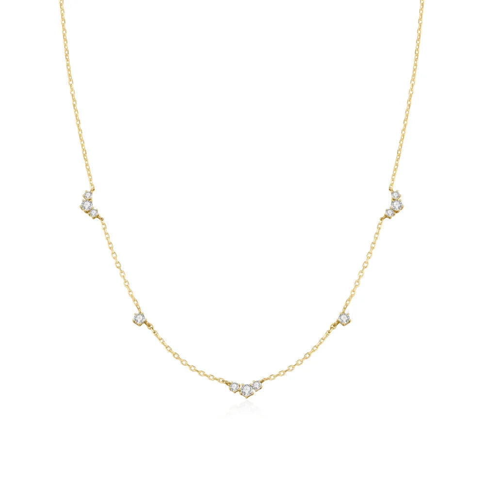 Gold Alternating Cluster Station Necklace
