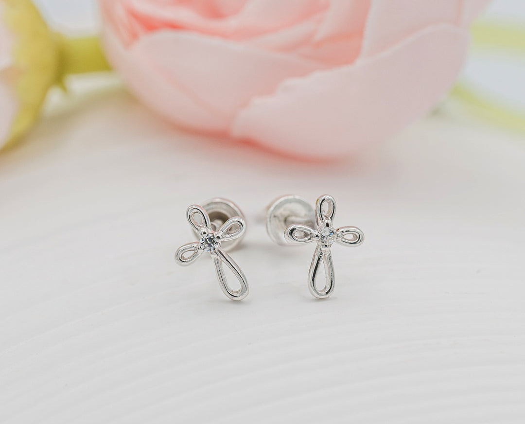 Open Infinity Cross Studs Silver Styled-Embark Fine Jewelry