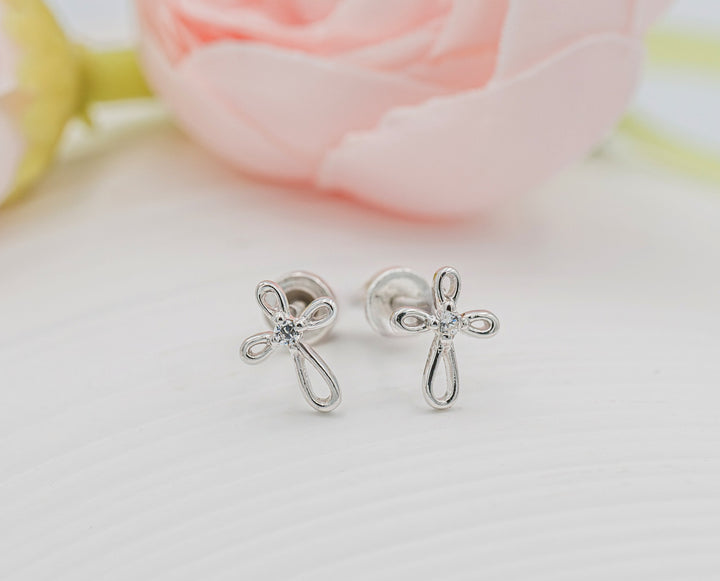 Open Infinity Cross Studs Silver Styled-Embark Fine Jewelry