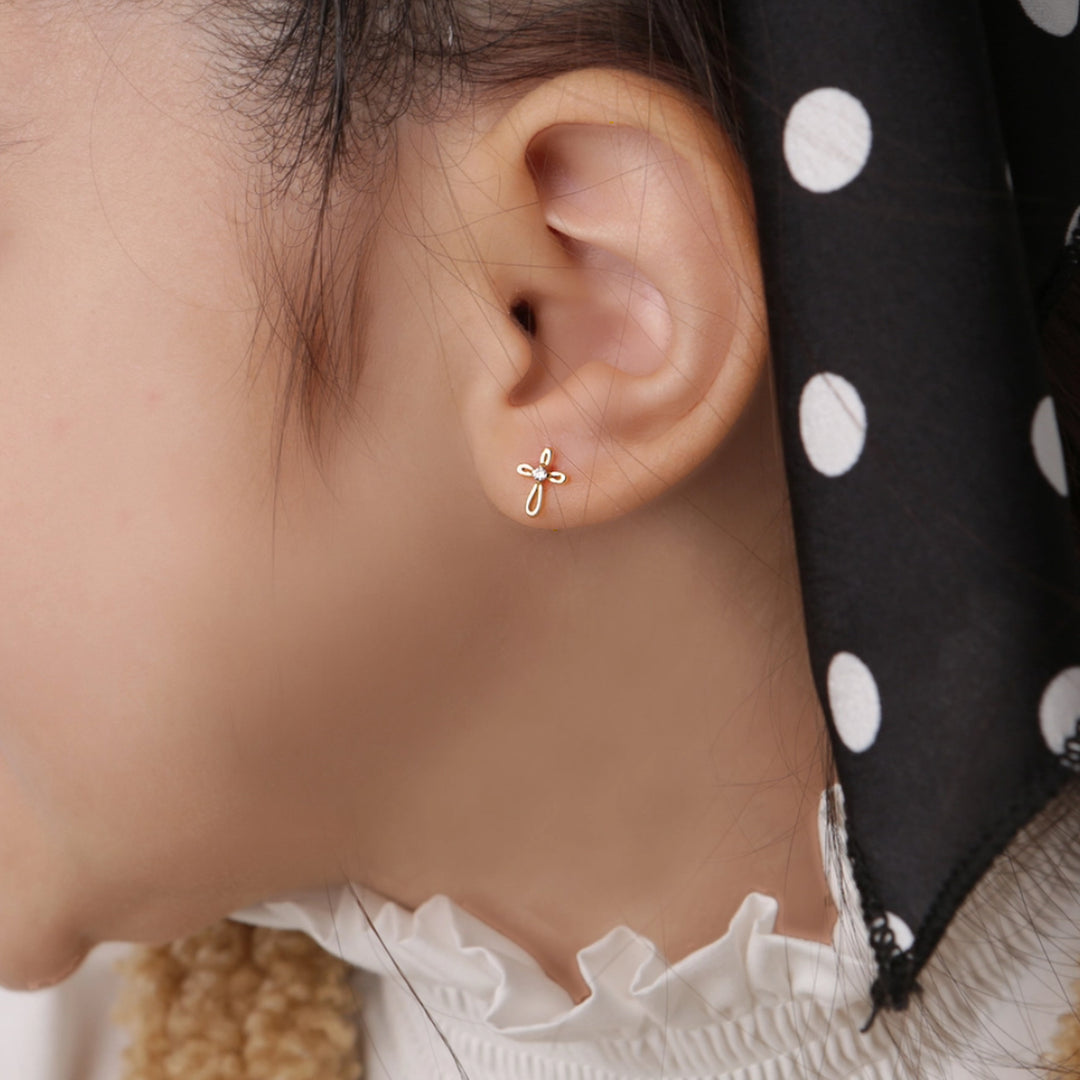 Open Infinity Cross Studs On Model-Embark Fine Jewelry