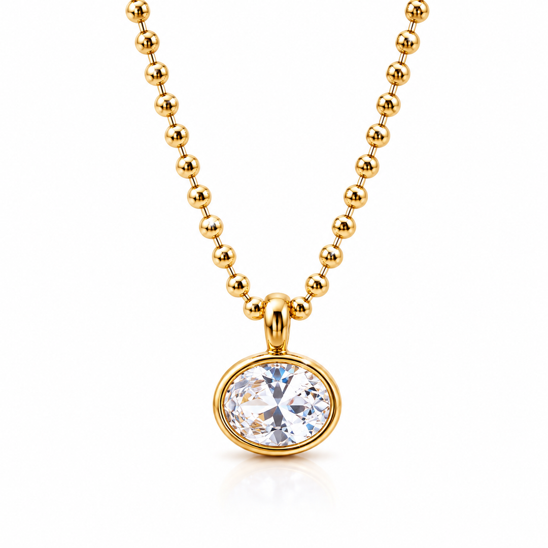 Bezel Oval Bead Chain Necklace