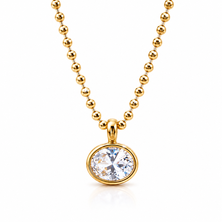 Bezel Oval Bead Chain Necklace