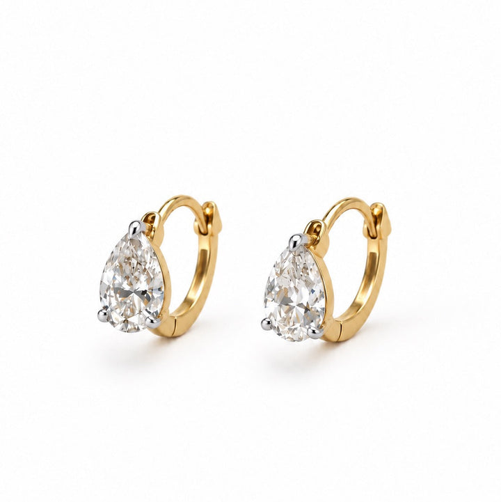 14K 0.77 CTW Lab Grown Pear Diamond Huggie Hoops