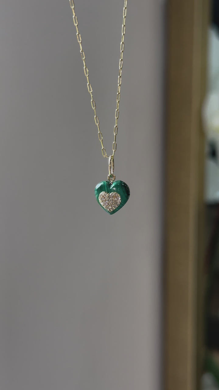 14K Malachite & Pave Diamond Heart Pendant