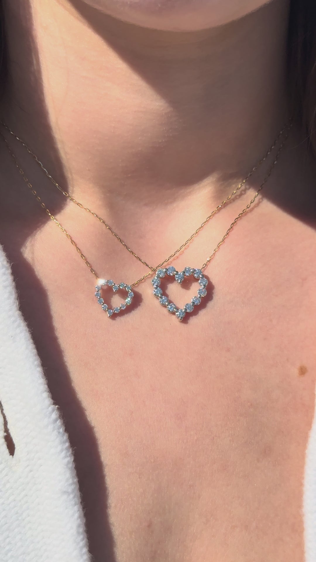 14K Two-Tone Diamond Open Heart Necklace