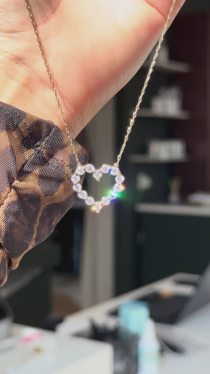 14K Two-Tone Diamond Open Heart Necklace