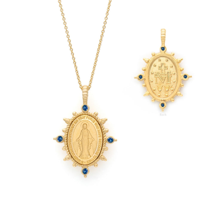 14KY 4-Gemstone Miraculous Medal Necklace