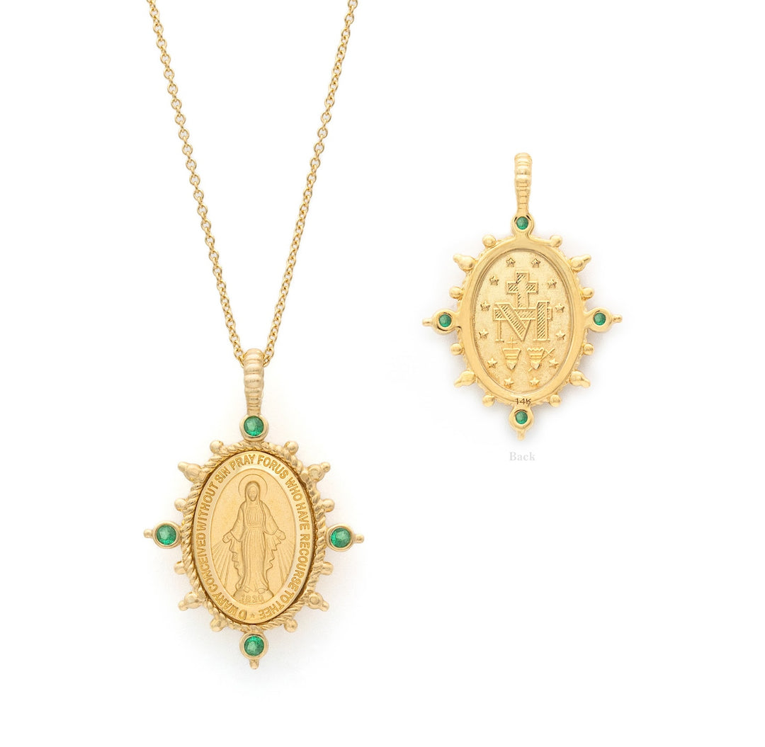 14KY 4-Gemstone Miraculous Medal Necklace