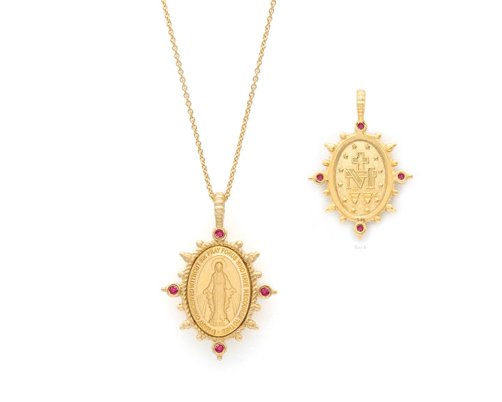 14KY 4-Gemstone Miraculous Medal Necklace