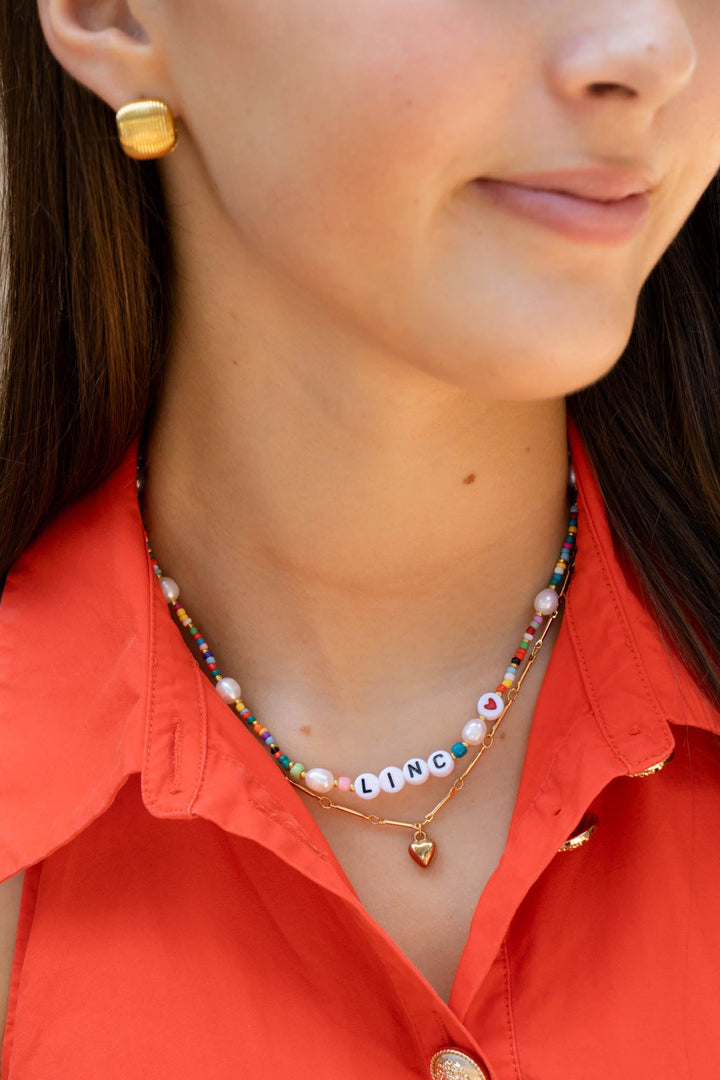 Puff Heart Chain Link Necklace
