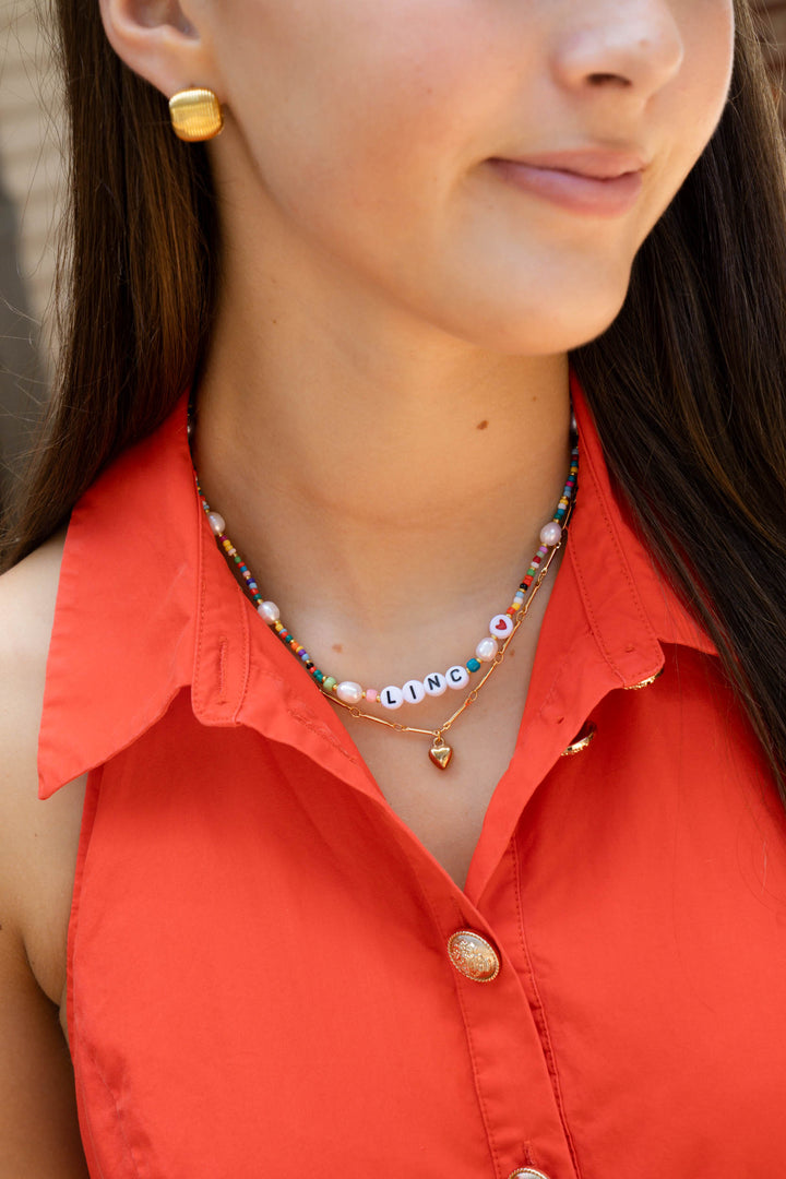Rainbow Bead and Pearl Name Necklace
