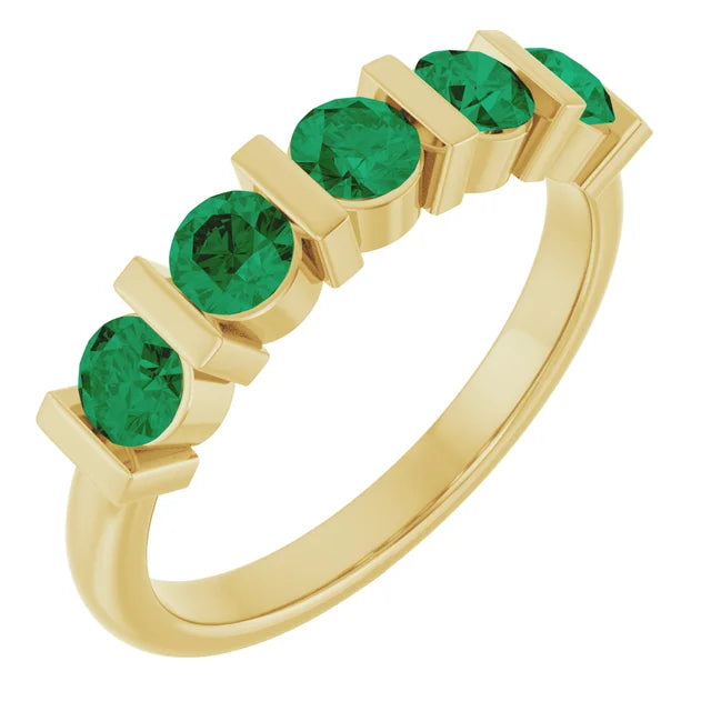 14K Lab-Grown Emerald Bar-Set Anniversary Band