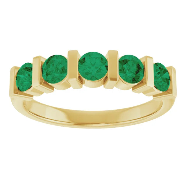14K Lab-Grown Emerald Bar-Set Anniversary Band