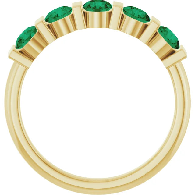 14K Lab-Grown Emerald Bar-Set Anniversary Band