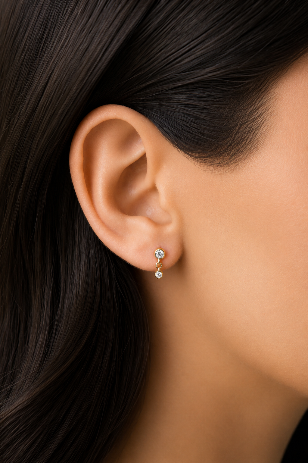 Double Bezel CZ Dangle Flat Back Stud