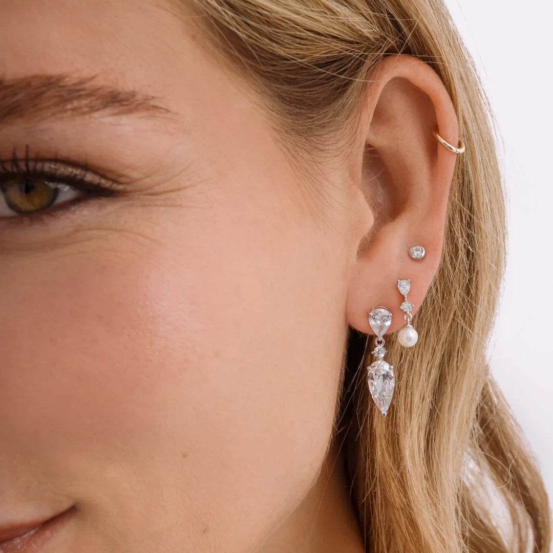 Three-Stone Pear Drop Earrings
