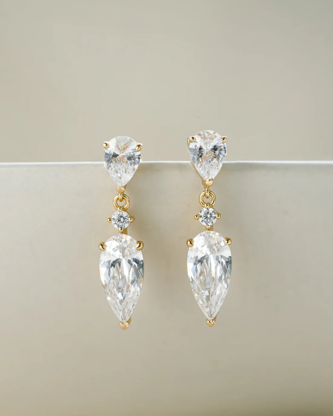 Three-Stone Pear Drop Earrings