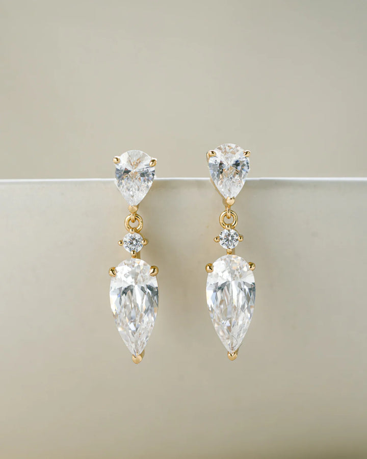 Three-Stone Pear Drop Earrings