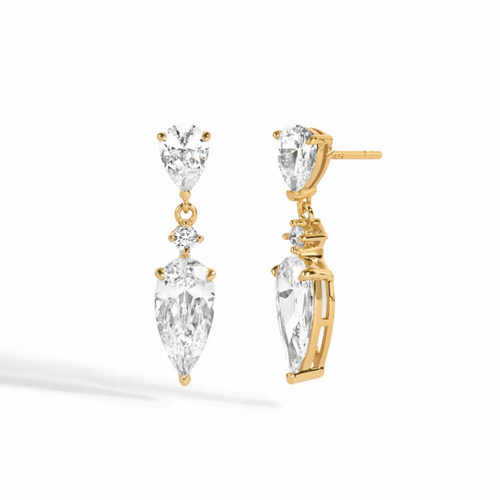 Three-Stone Pear Drop Earrings
