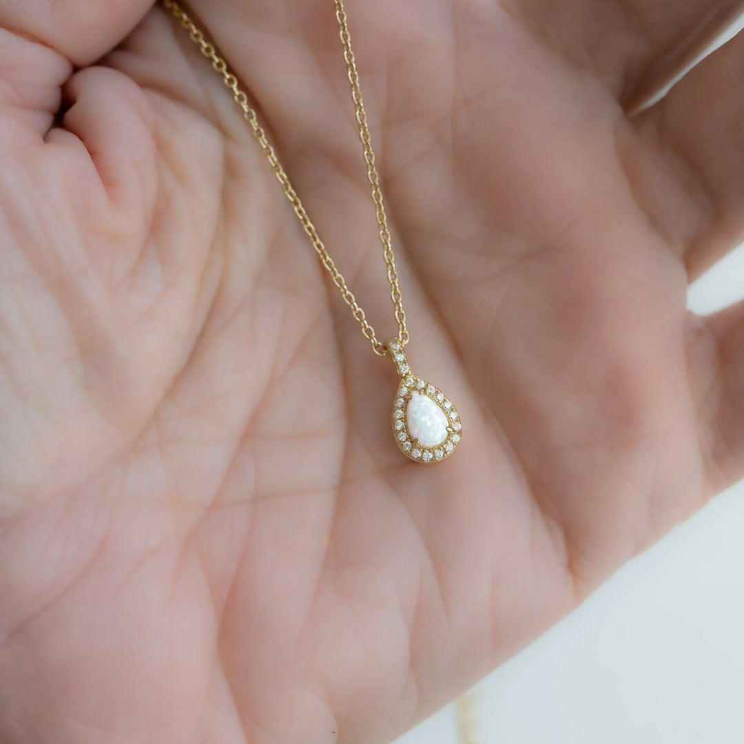 Opal Pear Pendant Necklace