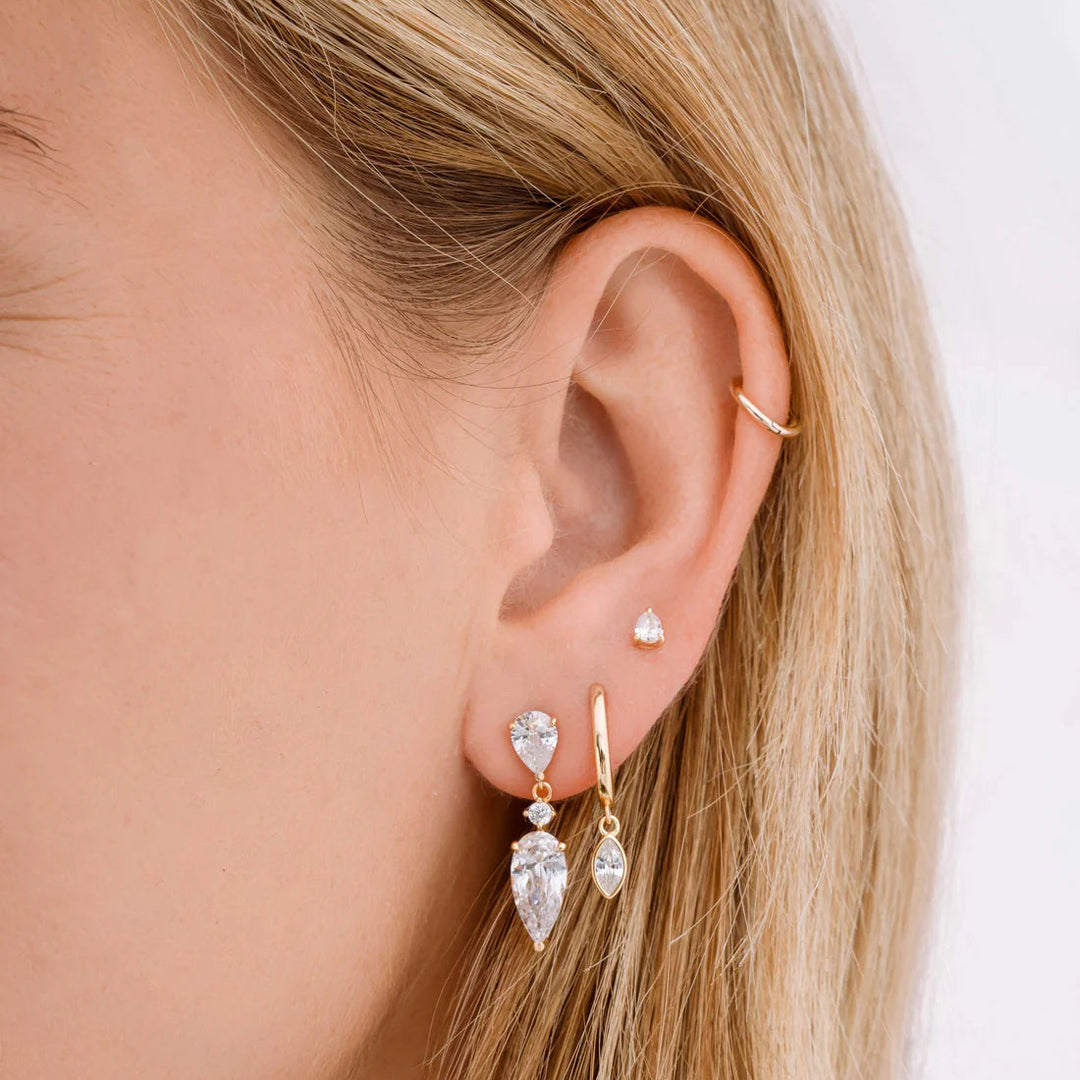 Three-Stone Pear Drop Earrings