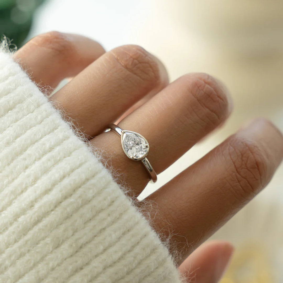 East-West Pear Bezel Ring