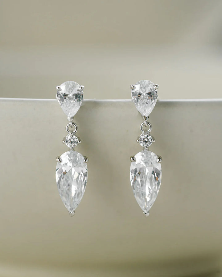 Three-Stone Pear Drop Earrings