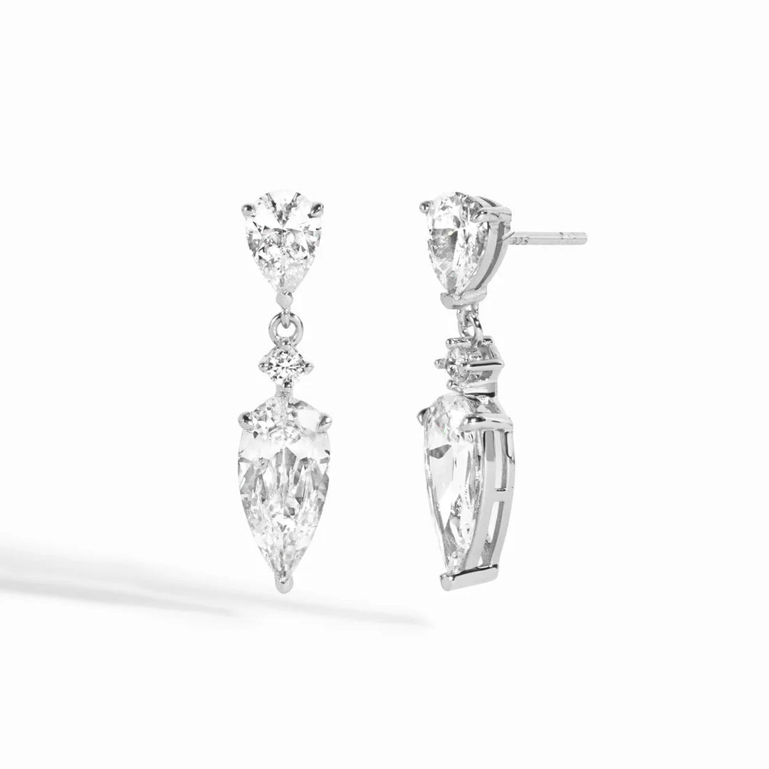 Three-Stone Pear Drop Earrings