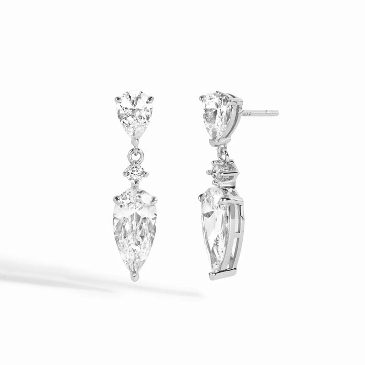 Three-Stone Pear Drop Earrings