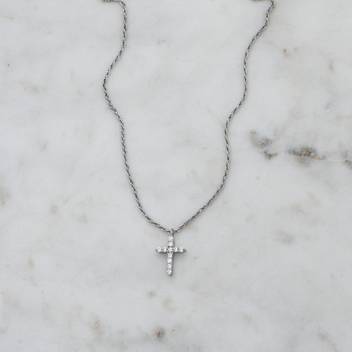 Silver Simple Cross Necklace - Rope Chain