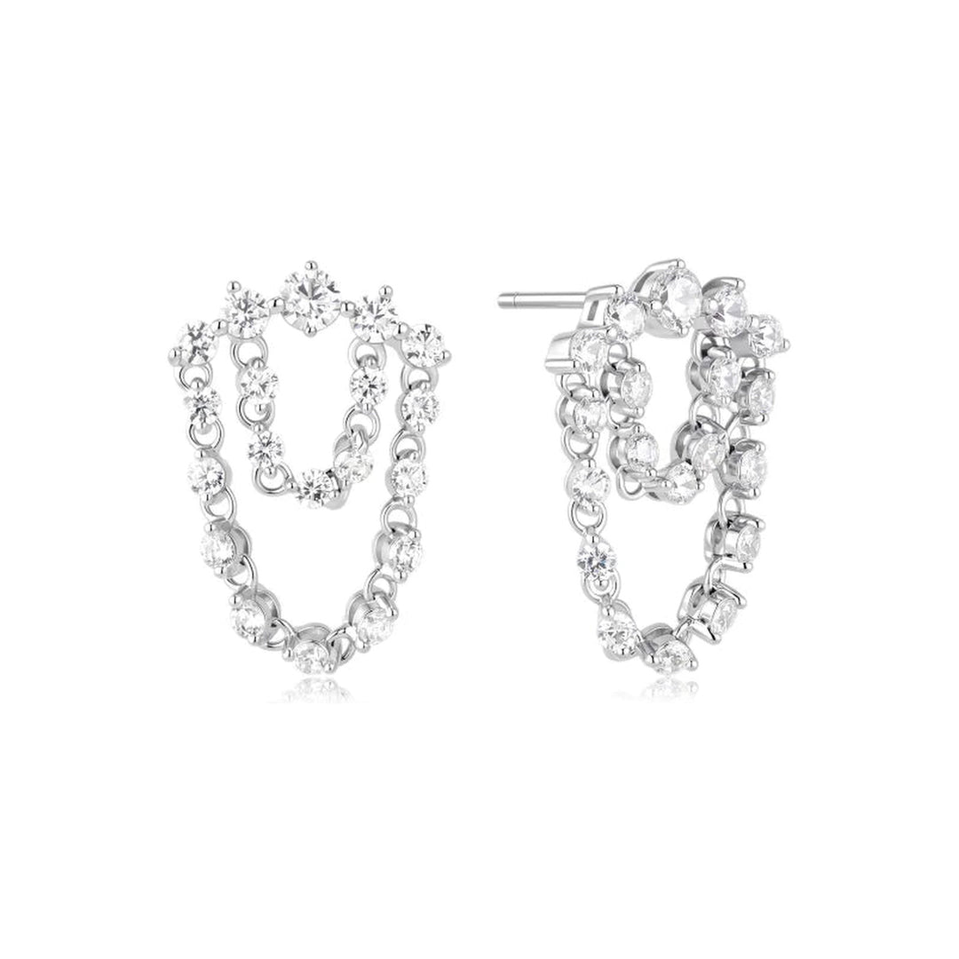 Silver Sparkling Double Chain Studs-Embark Fine Jewelry