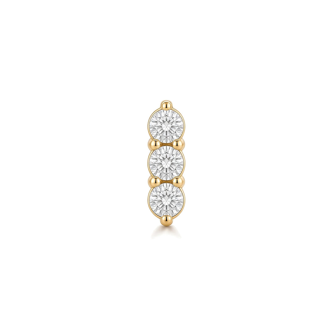 14K Triple Diamond Bar Stud