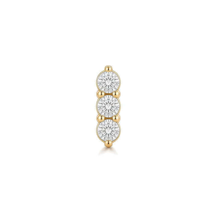 14K Triple Diamond Bar Stud