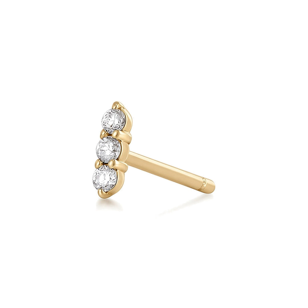 14K Triple Diamond Bar Stud