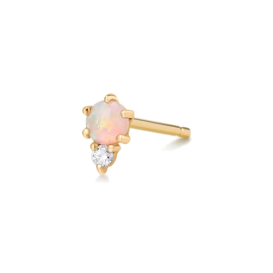14K Opal &amp; Diamond Stud