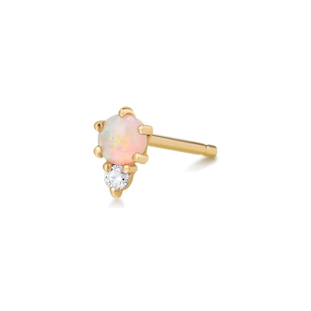 14K Opal &amp; Diamond Stud